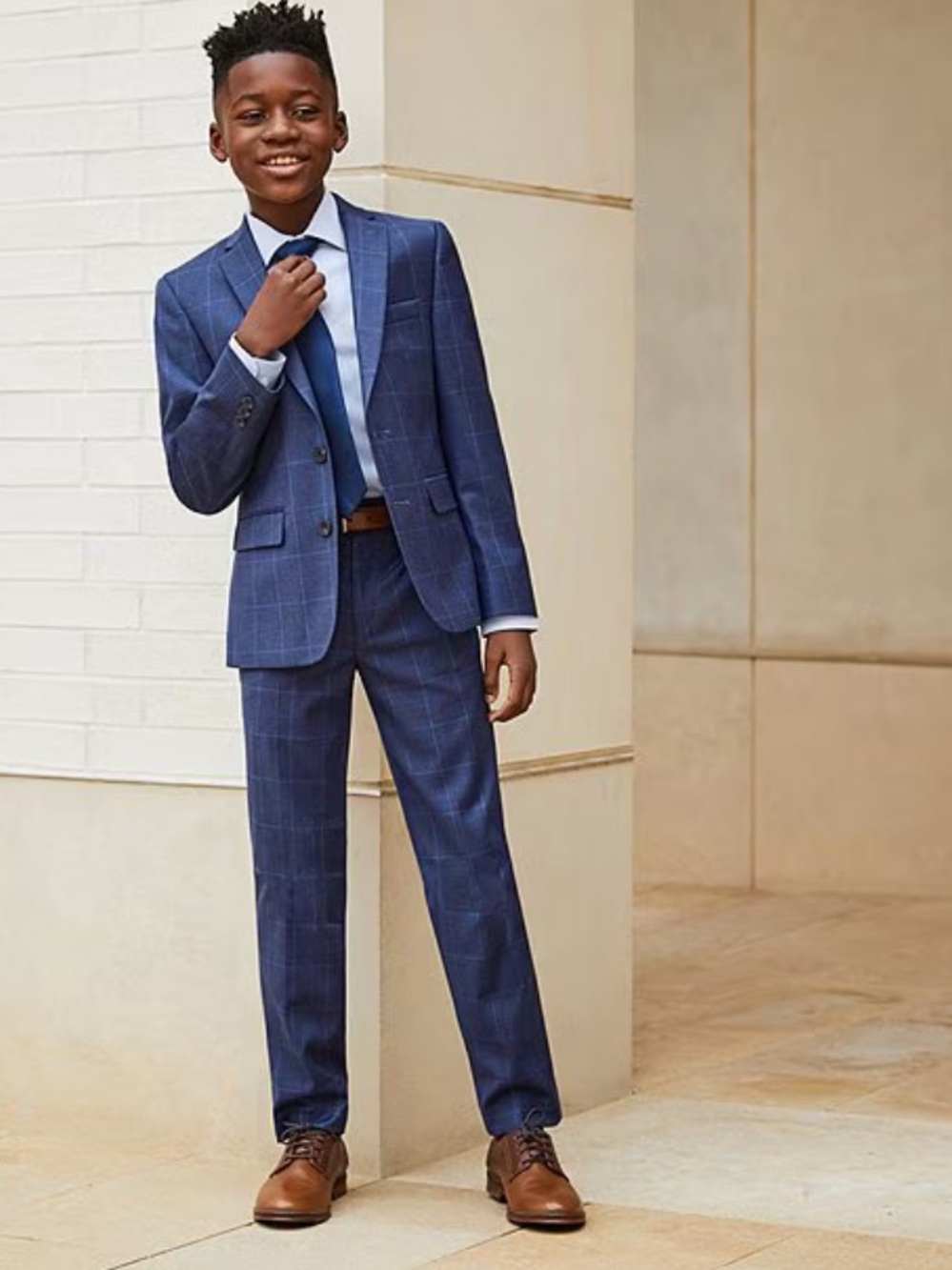 Class Club Boys Blue Windowpane Suit Jacket and Pants